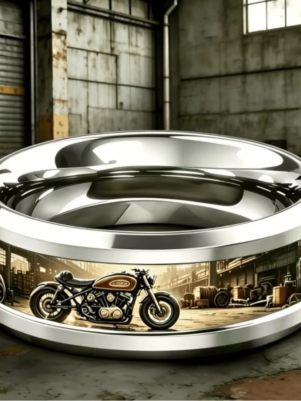 Motorcycle-Themed Stainless Steel Band - Silver 8mm Band Size 13 NWT